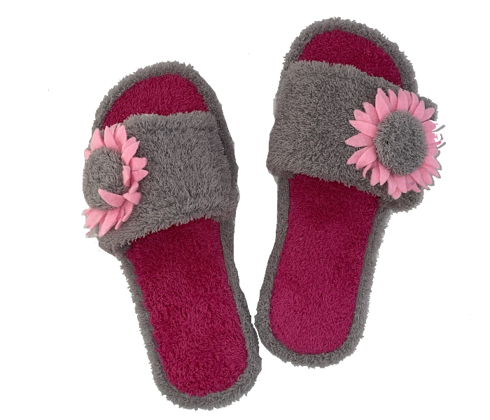 Casual LFO30 US 06 Flower Design Daily Wear Soft Flat Home Slippers for Women - Grey - Zoom Image