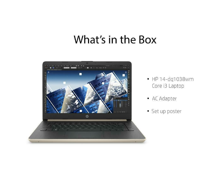 HP 14-DQ1038WM 14 inch HD Intel Core i3-1005G1 8GB RAM 256GB SSD Windows 10S - Pale Gold - Zoom Image 5