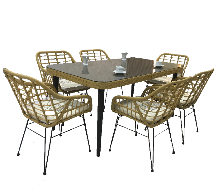 Classic YRT16090 160cm x 90cm Rectangle Table Set with 6 Cushion Chairs - Brown - Zoom Image