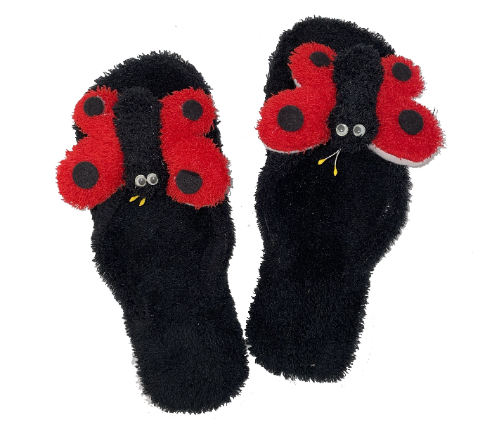 Casual LFV57 US 10 Daily Wear Soft Flat Home Slippers for Women - Black and Red - Zoom Image