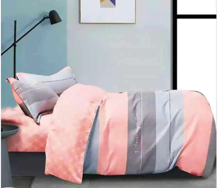 JA158-44 Cotton Double Size Bedsheet with Quilt Cover and Pillow Case 4 Pcs- Pink - Zoom Image