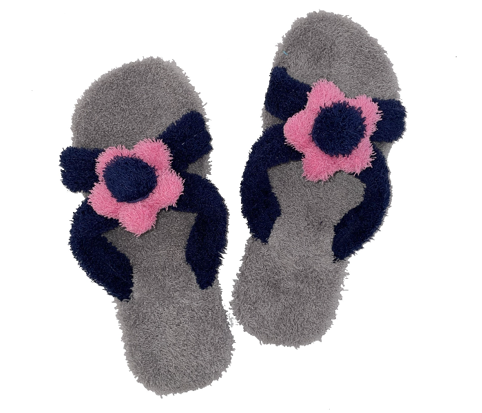 Casual LFO44 US 09 Flower Design Daily Wear Soft Flat Home Slippers for Women - Grey - Zoom Image