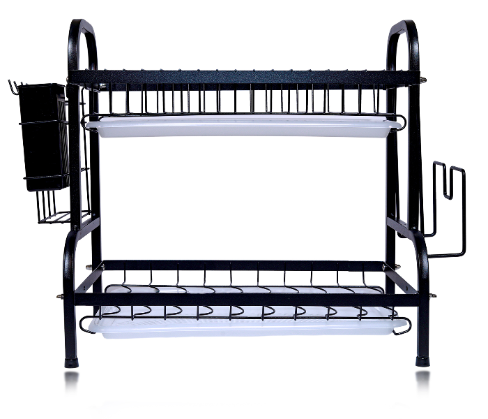 Stylish 2 Layer Tier Dish Rack Drying Kitchen Organizer Shelf with Plate Drainer Holder - Black - Zoom Image 10