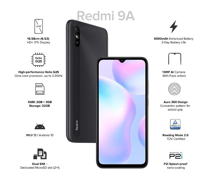 Redmi 9A 2GB RAM 32GB Octa-core Helio G25 Processor Smartphone - Midnight Black - Zoom Image 3