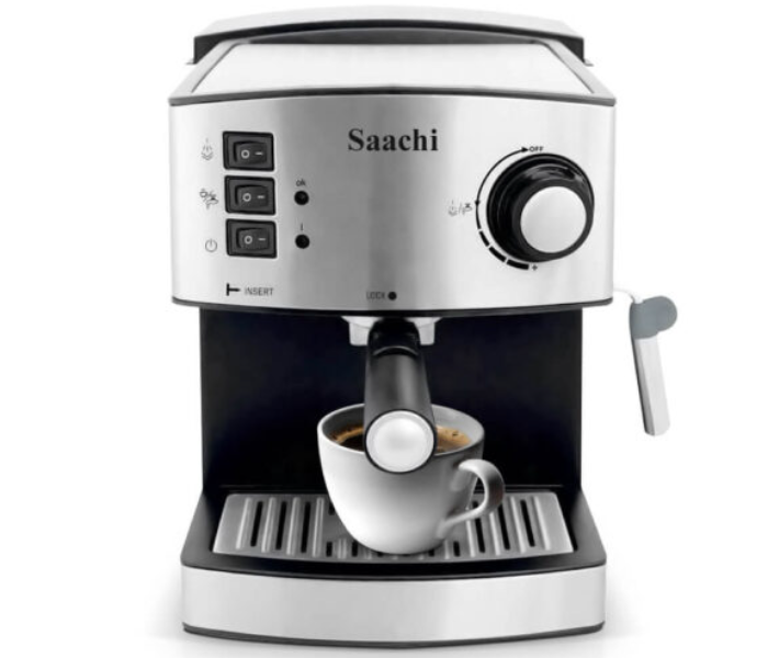 Saachi COF-7055 850W 1.6 Litre Coffee Maker 15 Bar Automatic Steam Pressure Pump - Black and Silver - Zoom Image 1