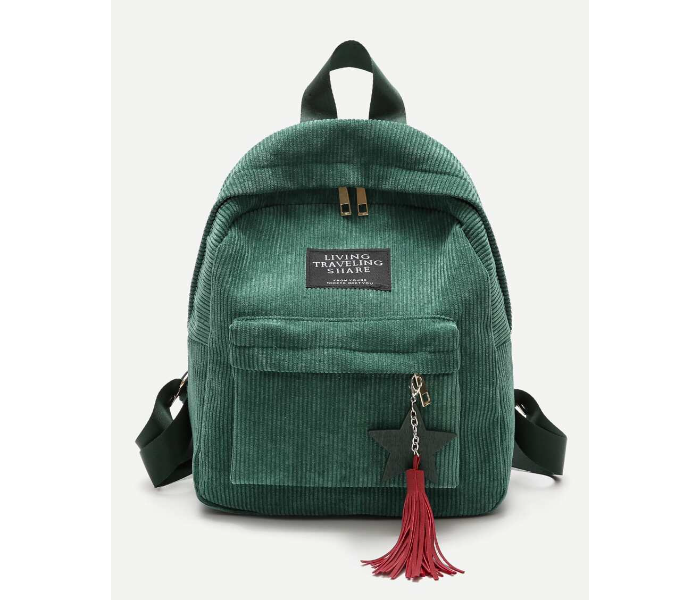 VW Trendz bag180316320 Large Tassel Decor Corduroy Backpack - Green - Zoom Image