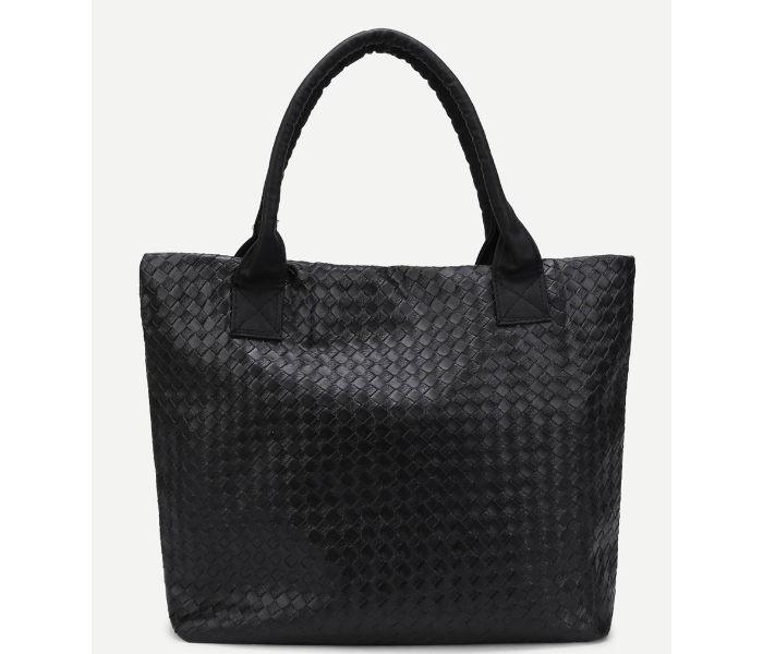 VW Trendz bag171020330 Large Weave Design Texture PU Tote Bag - Black - Zoom Image