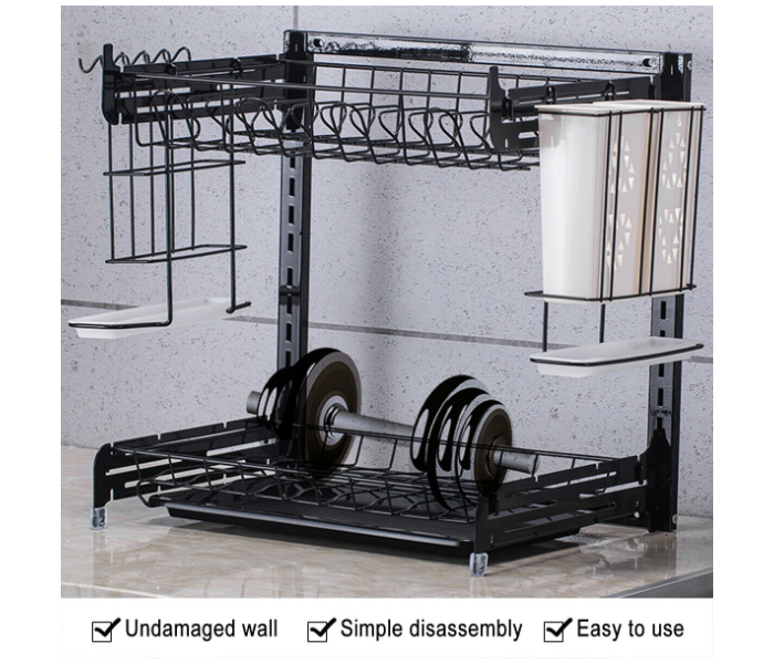 Stylish 2 Layer Tier Dish Rack Drying Kitchen Organizer Shelf with Plate Drainer Holder - Black - Zoom Image 2