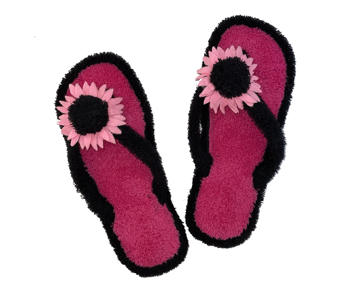 Casual LFV99 US 08 Flower Design Daily Wear Soft Flat Home Slippers for Women - Black - Zoom Image