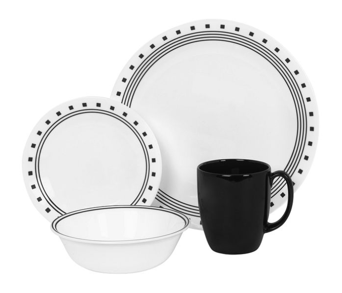 Corelle 1074208 Livingware 16 piece Dinnerware Set City Block - Black and White - Zoom Image 1