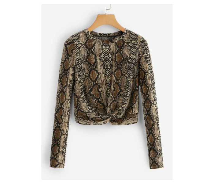 VW Trendz tee181023251 XL Twist Hem Snakeskin Crop Top for Women - Brown - Zoom Image