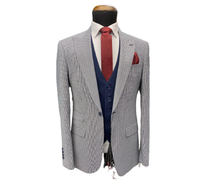 Fatih Zraiq Size 58 Attractive and Trendy Premium Quality 3 Pieces Suit for Men - Navy Blue And White - Zoom Image