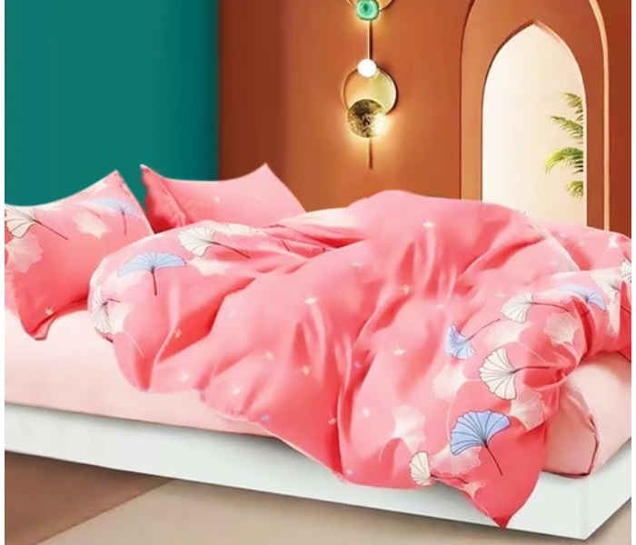 JA158-29 Cotton Double Size Bedsheet with Quilt Cover and Pillow Case 4 Pcs- Pink - Zoom Image