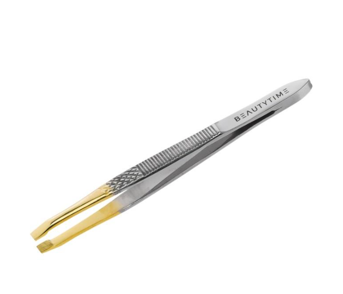 Beautytime BT125 Gold Plated Tipped Flat Tweezers - Zoom Image