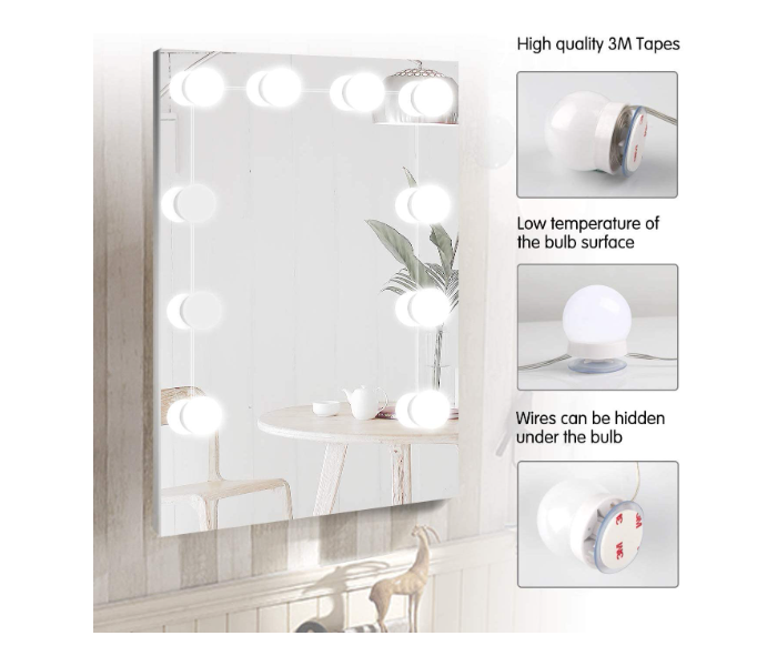 LED Makeup Mirror Bulb Set f 10 Pieces - White - Zoom Image 2