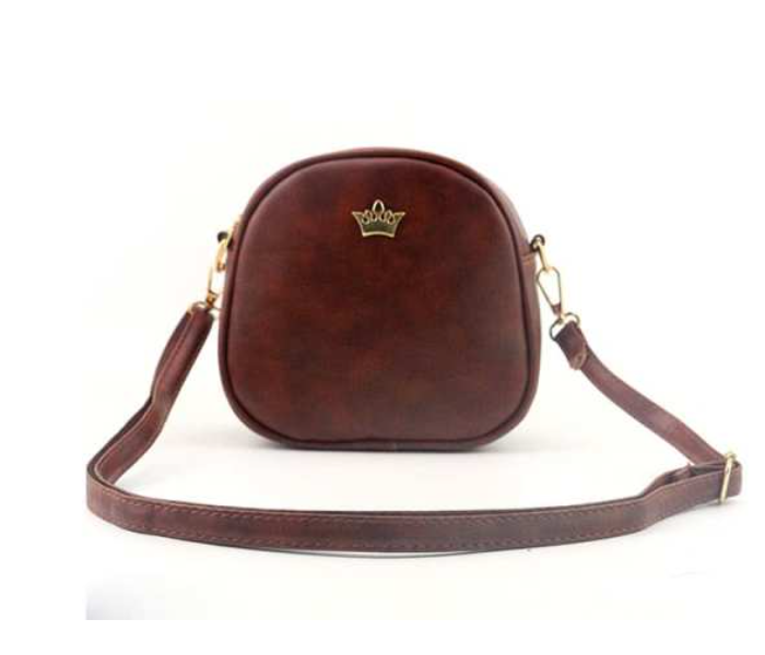 VW Trendz bag171103340 Small Crown Decorated PU Crossbody Bag - Brown - Zoom Image