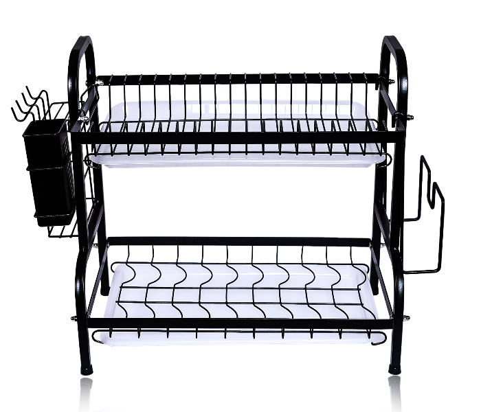 Stylish 2 Layer Tier Dish Rack Drying Kitchen Organizer Shelf with Plate Drainer Holder - Black - Zoom Image 9