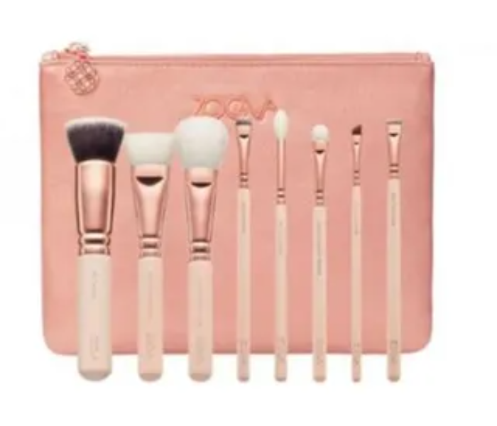 Volume 2 Luxury Makeup Brush Set of 8 Pieces With Pouch - Pink and Rosegold - Zoom Image 1