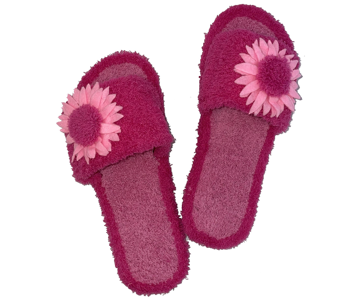 Casual LFO30 US 09 Flower Design Daily Wear Soft Flat Home Slippers for Women - Dark Pink - Zoom Image