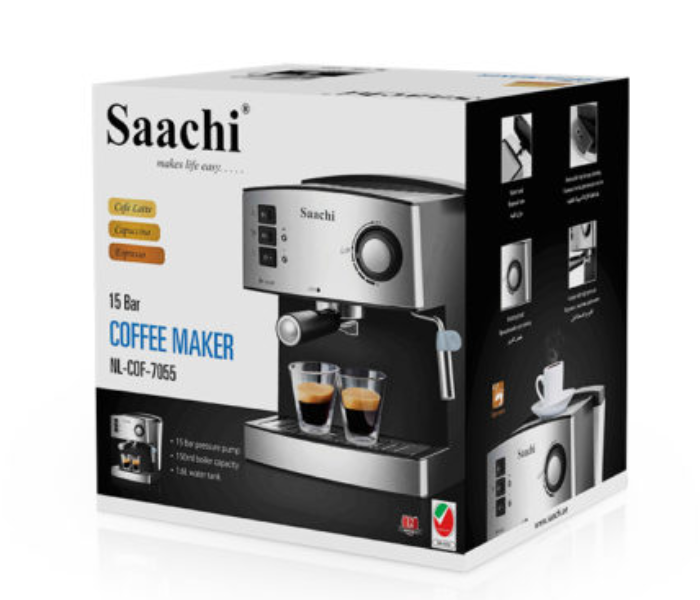 Saachi COF-7055 850W 1.6 Litre Coffee Maker 15 Bar Automatic Steam Pressure Pump - Black and Silver - Zoom Image 3