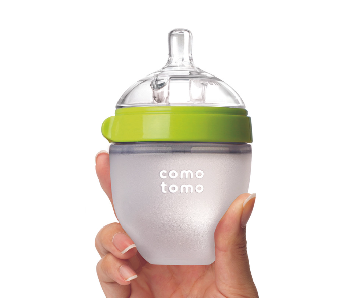 Comotomo EN 150G 150ml Natural Feel Baby Bottle - Green and White - Zoom Image