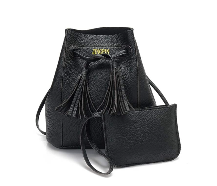 VW Trendz bag171022385 Medium Tassel Drawstring Bucket Bag With Wallet - Black - Zoom Image