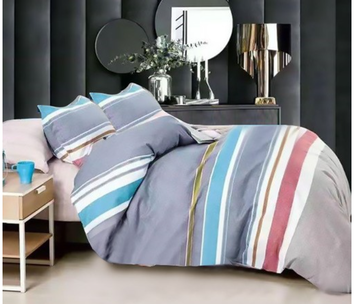 JA158-34 Cotton Double Size Bedsheet with Quilt Cover and Pillow Case 4 Pcs- Grey - Zoom Image