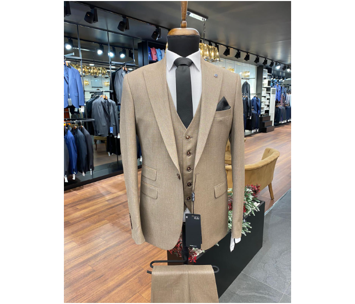 Fatih Zraiq Size 52 Trendy and Attractive Premium Quality 3 Pieces Suit for Men - Beige - Zoom Image