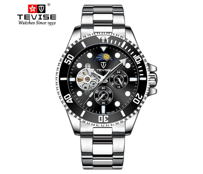 Tevise T801 New Luxury Stainless Steel Automatic Mechanical Mens Watch - Black and Silver - Zoom Image 1