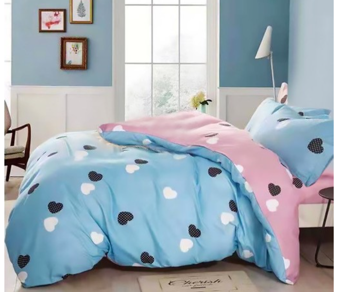 JA158-26 Cotton Double Size Bedsheet with Quilt Cover and Pillow Case 4 Pcs- Blue - Zoom Image