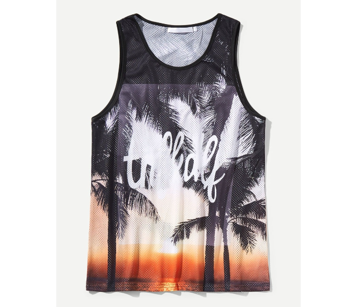 VW Trendz vest180525167 Medium Letter And Coconut Tree Print Vest for Men - Black - Zoom Image