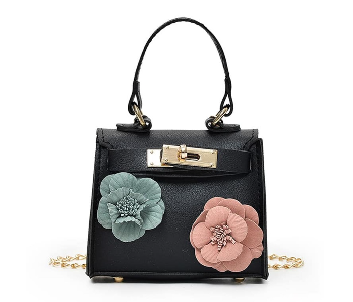 VW Trendz bag180102321 Small Flower Embellished Twistlock Chain Bag - Black - Zoom Image