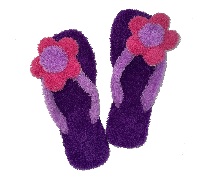 Casual LFV94 US 10 Flower Design Daily Wear Soft Flat Home Slippers for Women - Dark Purple - Zoom Image