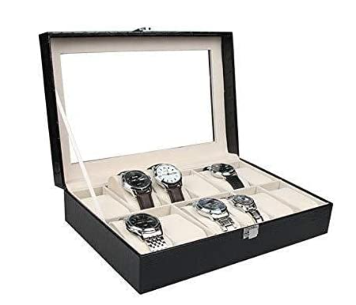 12 Slot PU Leather Watch Display Storage Box - Black - Zoom Image 4