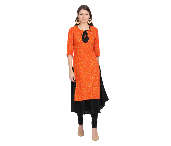 Kaia SK01DK0020ORB009 XXL Long Kurta with Detachable Top for Women - Orange and Black - Zoom Image 1