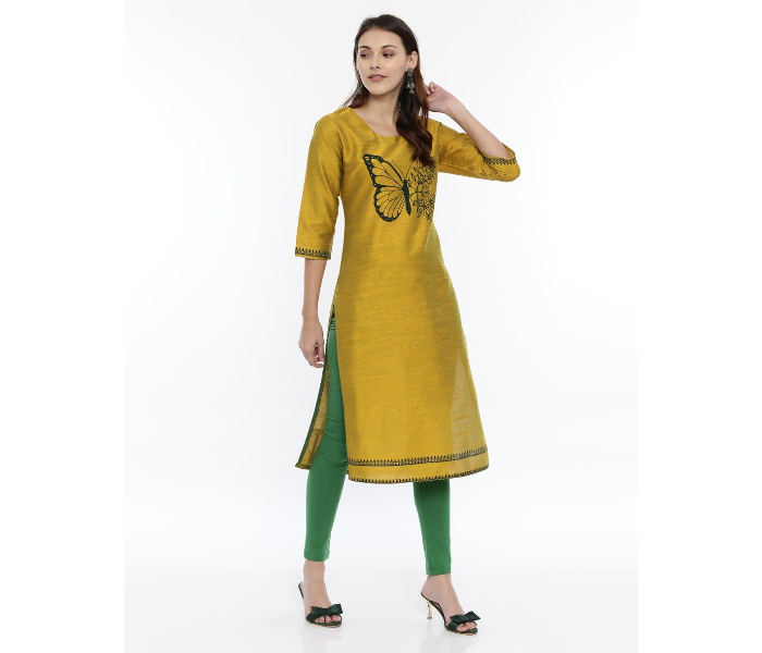 Kaia SK01LK0017OGR002 XXL Cotton Silk Long Kurta for Women - Gold - Zoom Image