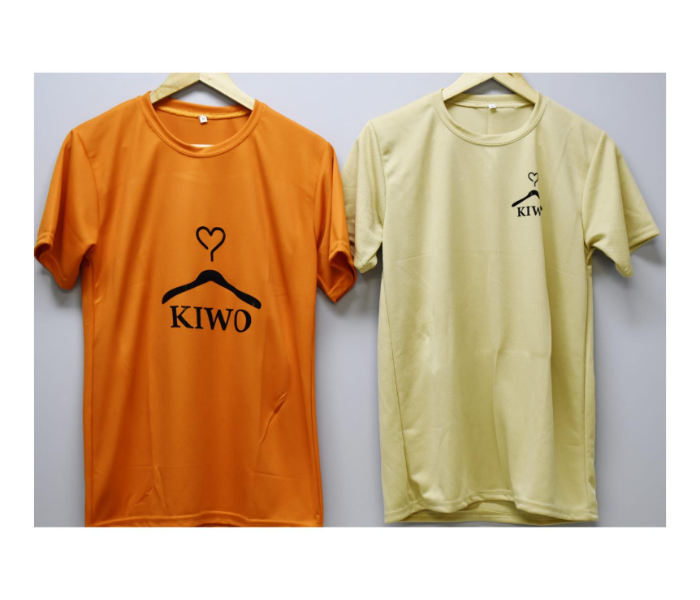 Kiwo COMBO Short Half Sleeve Large Casual T-shirt For Men - Orange and Cream - Zoom Image