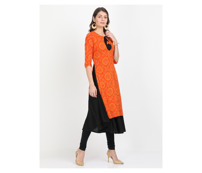 Kaia SK01DK0020ORB009 Large Long Kurta with Detachable Top for Women - Orange and Black - Zoom Image 3