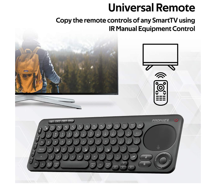 Promate Multi-Function Wireless Bluetooth Keyboard with Touch Pad - Black - Zoom Image 8