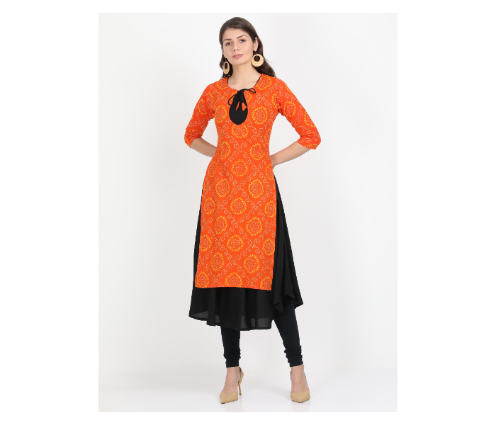 Kaia SK01DK0020ORB009 XL Long Kurta with Detachable Top for Women - Orange and Black - Zoom Image 5