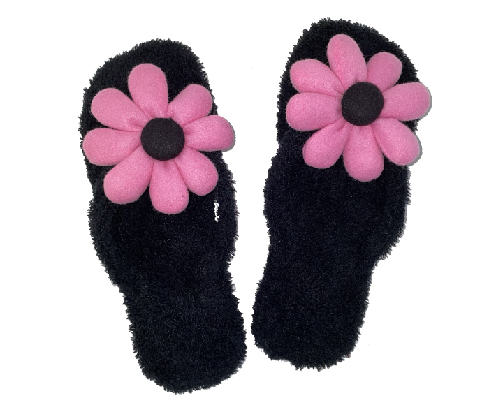 Casual LFV52 US 10 Flower Design Daily Wear Soft Flat Home Slippers for Women - Black - Zoom Image