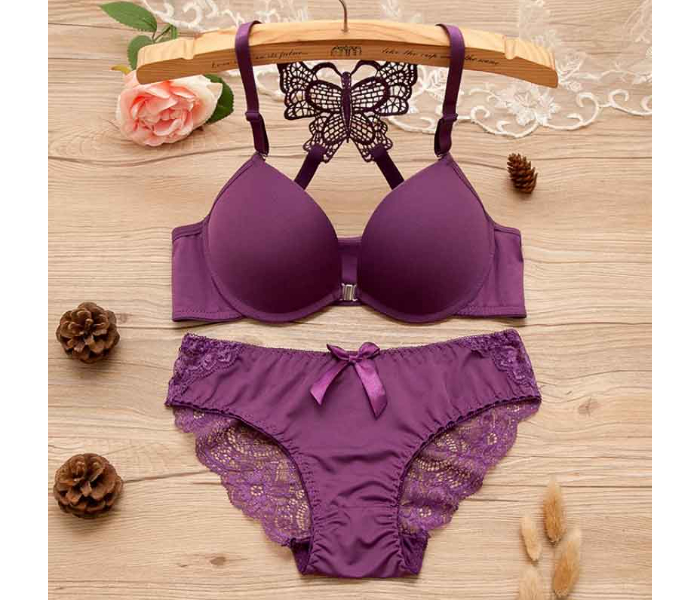 Beautiful Butterfly Embroidered Bridal Wired Lingerie EU 36 - Purple - Zoom Image