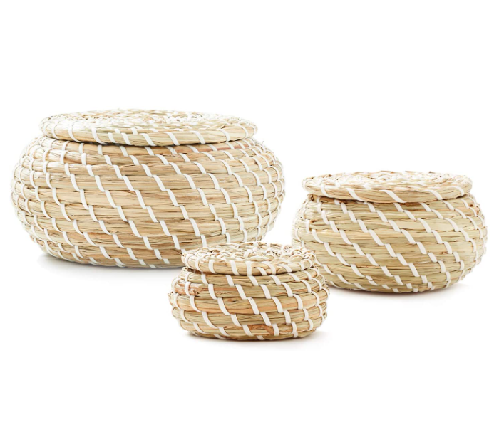 Set of 3 Americanflat Woven Seagrass Basket with Lid - Zoom Image 1