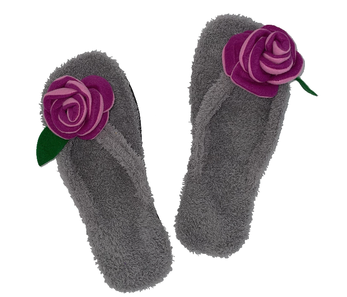 Casual LFV104 US 08 Flower Design Daily Wear Soft Flat Home Slippers for Women - Grey - Zoom Image