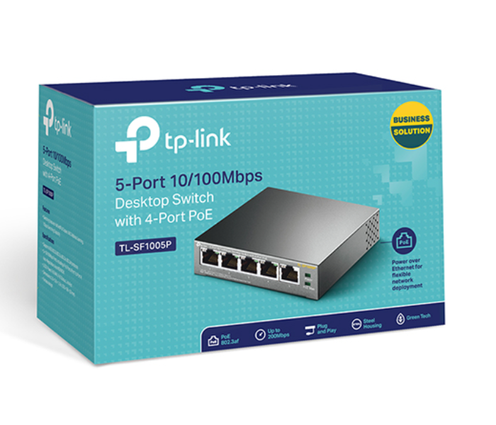 TP-Link 5-Port 10 100Mbps Desktop PoE Switch with 4-Port TL-SF1005P - Black - Zoom Image 3