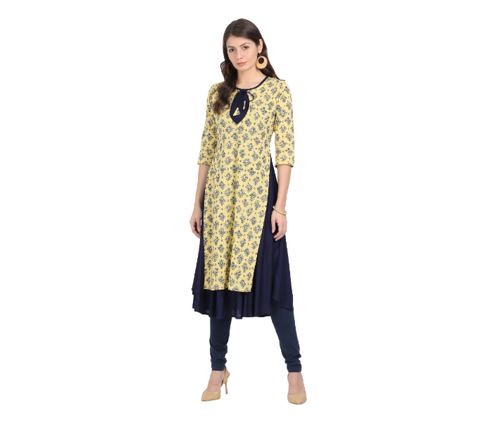 Kaia SK01DK0012YLB009 Small Long Kurta with Detachable Top for Women - Yellow - Zoom Image 1