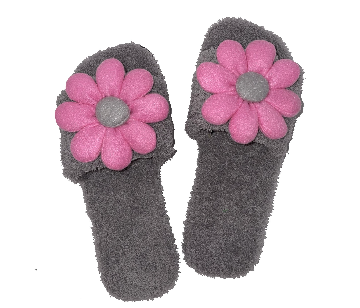 Casual LFO34 US 06 Flower Design Daily Wear Soft Flat Home Slippers for Women - Grey - Zoom Image