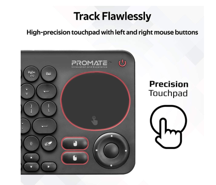 Promate Multi-Function Wireless Bluetooth Keyboard with Touch Pad - Black - Zoom Image 2