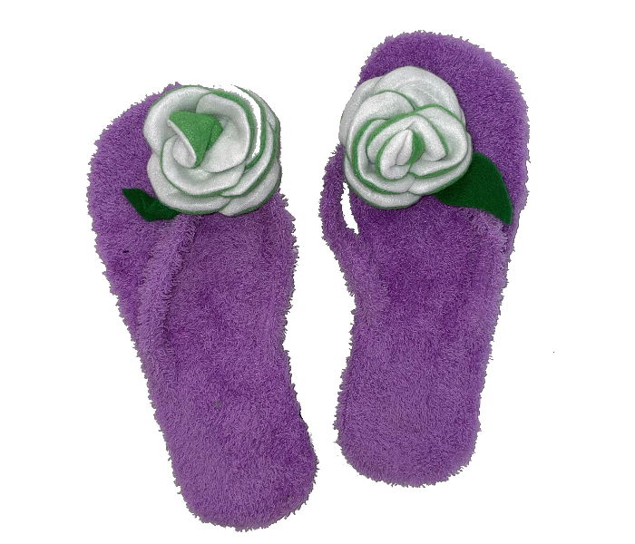 Casual LFV104 US 08 Flower Design Daily Wear Soft Flat Home Slippers for Women - Purple and Green - Zoom Image