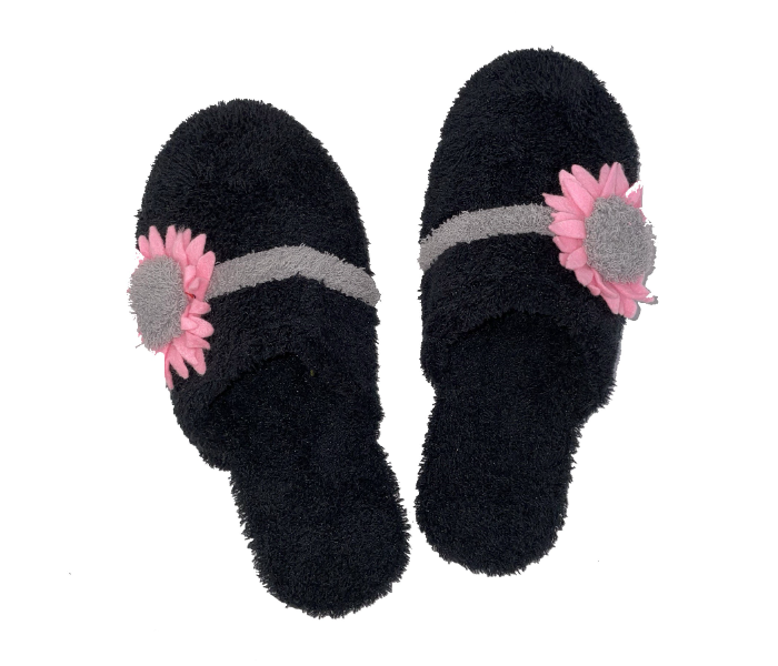 Casual LFC107 US 08 Flower Design Daily Wear Soft Flat Home Slippers for Women - Black - Zoom Image